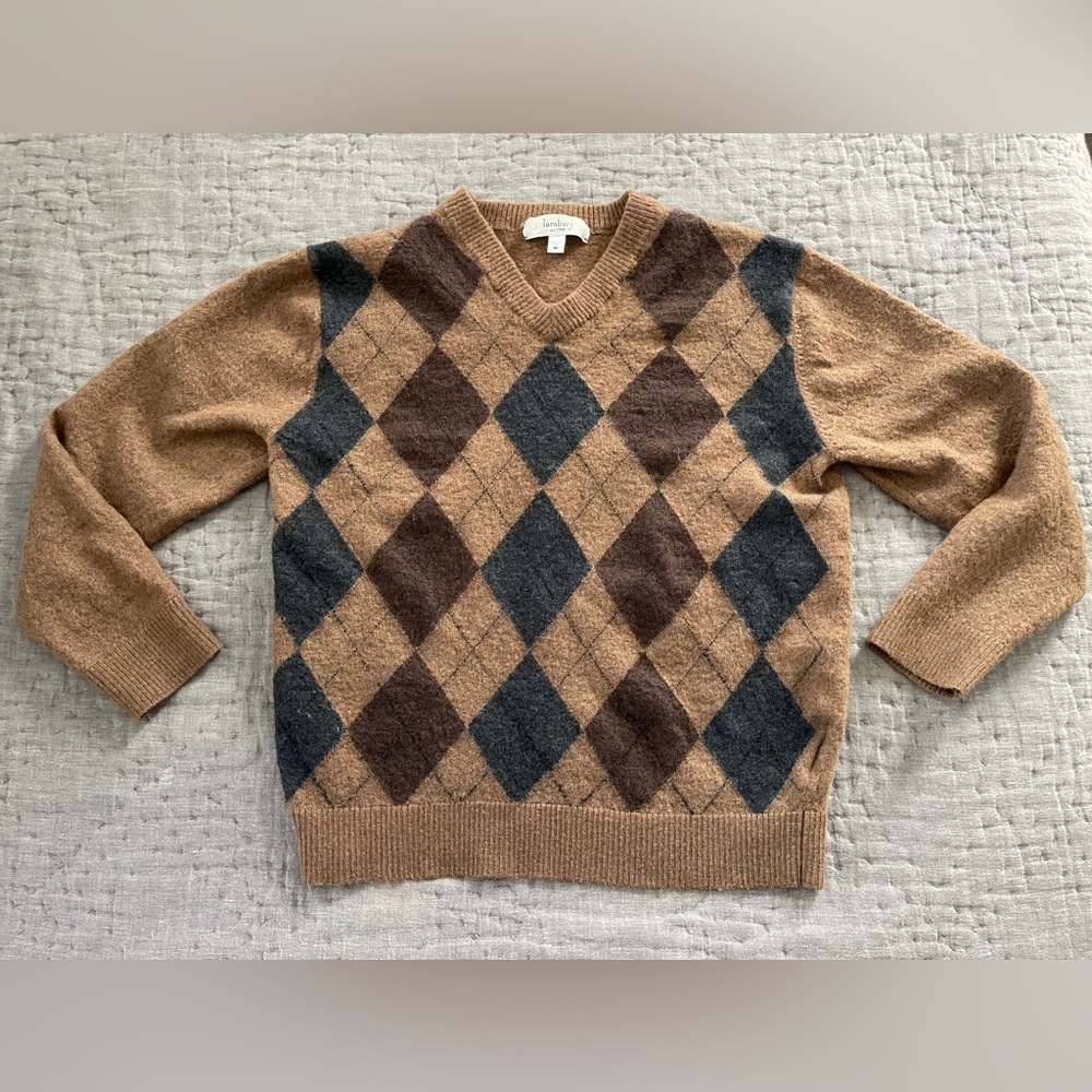 Turnbury 100% Merino Wool Argyle Sweater Tan Gray Mens Medium Kids’ Approx 8/10